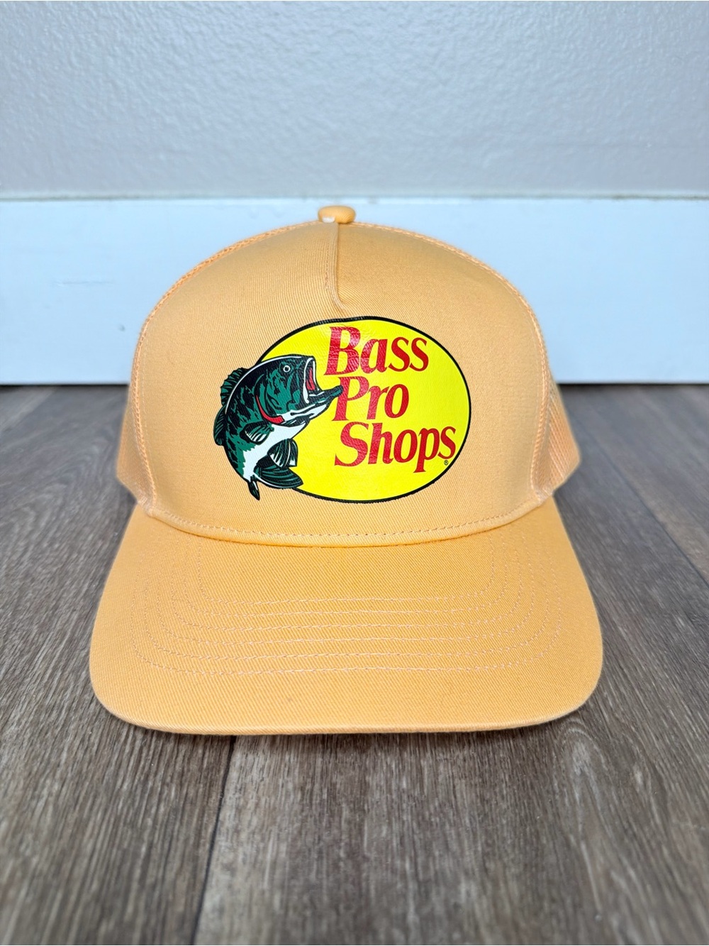 Bass Pro Shops Yellow & Peach Fish Logo Trucker Hat